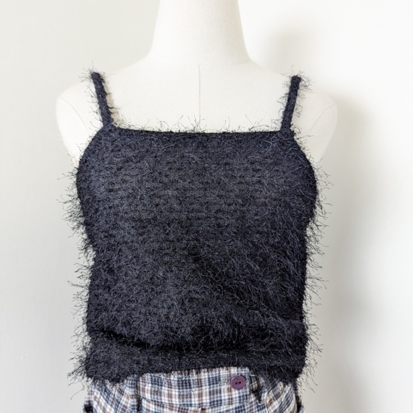 90's Fuzzy Tank Top Cropped Sleeveless Spaghetti Straps Texture - Picture 4 of 7